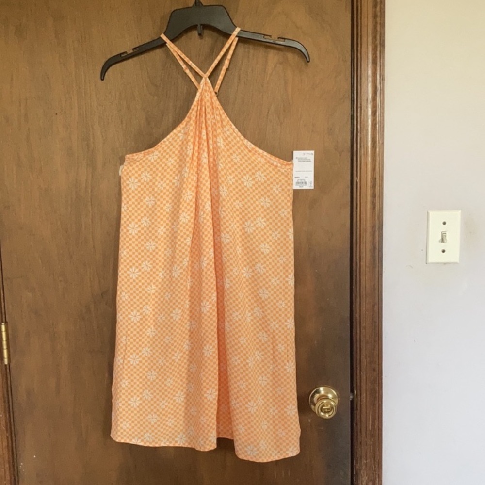 So Halter neck swing mini dress orange check w floral print XXL jrs